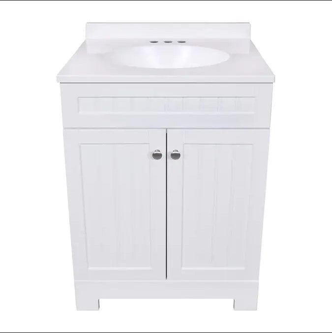 Style Selections Ellenbee 24-in White Single Sink Bathroom Vanity with White Cultured Marble Top