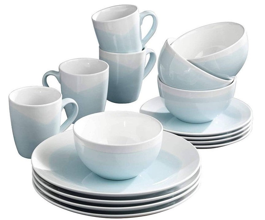 14pc Stoneware Two-Tone Dinnerware Set Mint/White