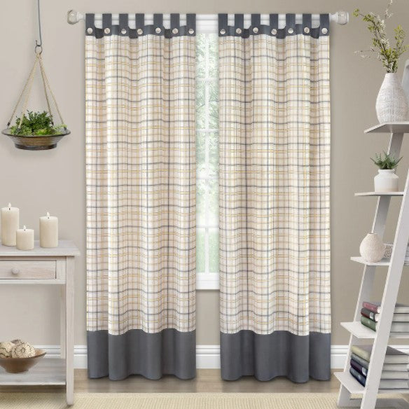 Tattersall Button Tab Top Window Curtain Panel - 52x63 - Navy – Salvage ...