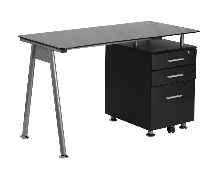 47-1/4 Inch Wide Metal Framed Glass Top Computer Desk