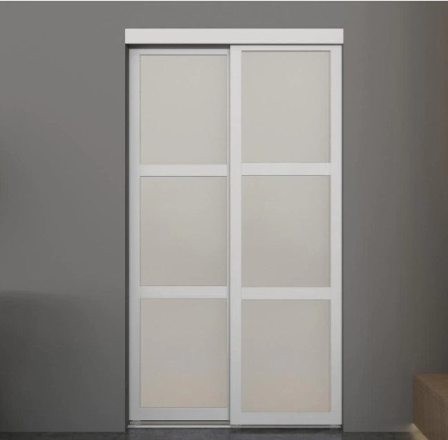 3-Lite Indoor Studio MDF Wood with Vinyl Frame and Frosted Glass Sliding Closet Door EJ819