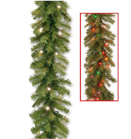 9 ft. Norwood Fir Garland with Battery Operated Dual Color LED Lights