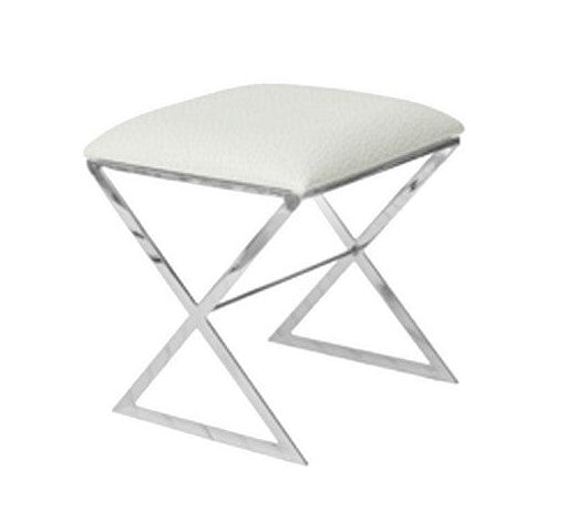 Worlds Away X Side Stool In Nickel Plate With White Faux Ostrich Top