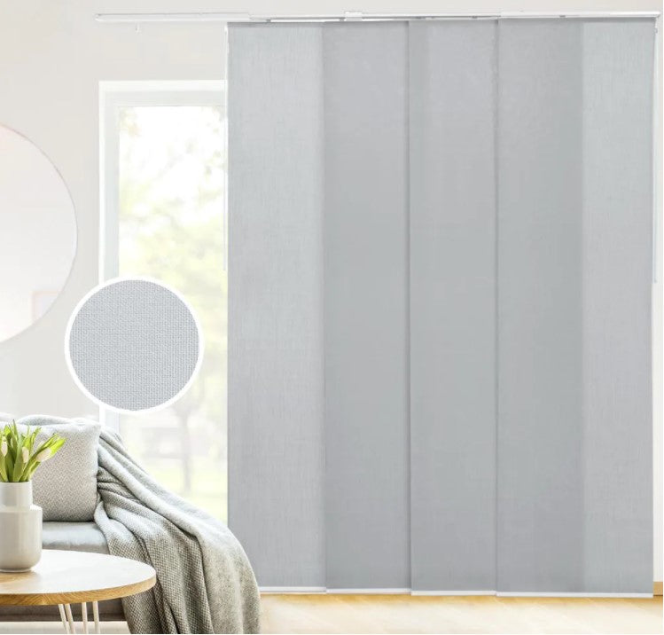 Skyrise Cut-to-Size Grey Light Filtering Adjustable Sliding Panel Track Blind w/ 23 in. Slats Up to 86 in. W x 96 in. L - K8499