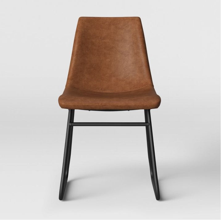 Bowden Faux Leather and Metal Dining Chairs, (Set of 2)