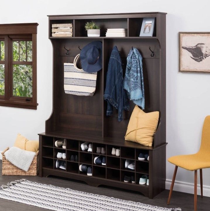 60" Wide Hall Tree with 24 Shoe Cubbies