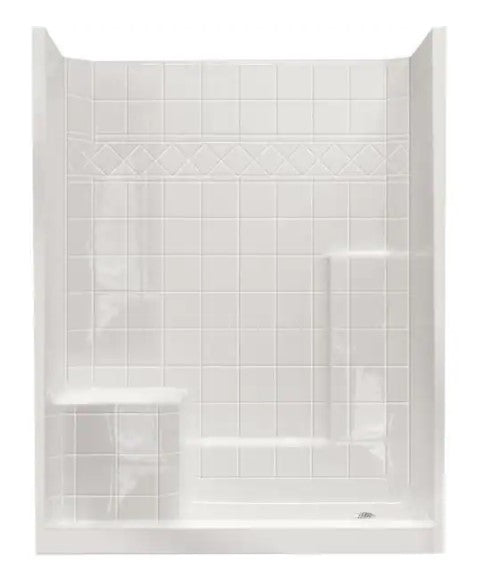 60 in. x 33 in. x 77 in. Standard Low Threshold 3-Piece Shower Kit in White with Left Seat and Right Drain