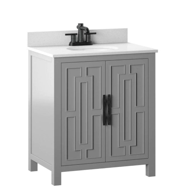 30 in. W x 20 in. D  Bath Vanity in Huron Gray with Marble Vanity Top in White with White Basin OP022