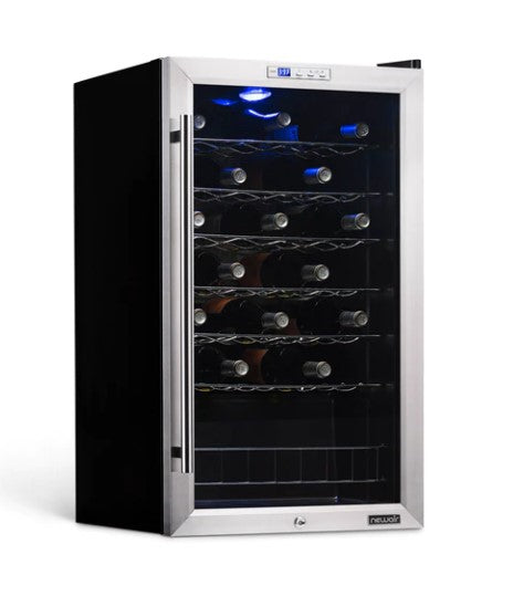 33 Bottle Compressor Wine Fridge in Stainless Steel, Adjustable Chrome Racks