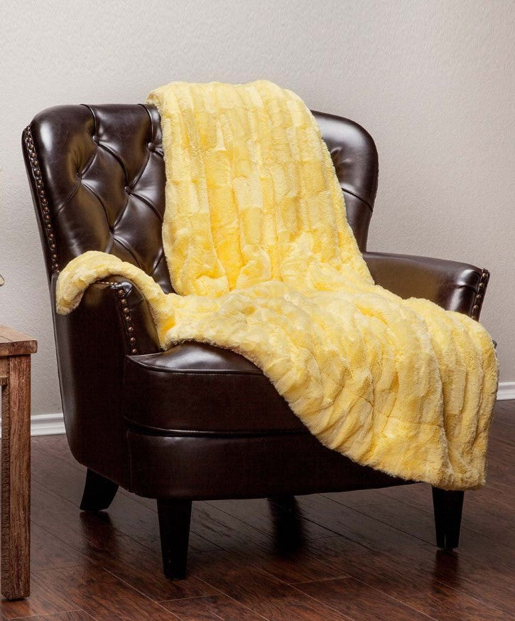 60" x 70"  Yellow Deco Faux Fur Throw