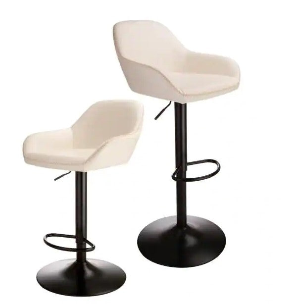 42 in. Mid-Century Modern Coconut Milk Leatherette Gaslift Adjustable Swivel Bar Stool, set of 2