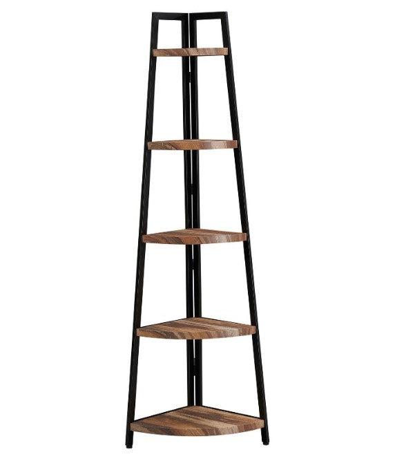 70" 5-Tier Corner Ladder Display Shelving Unit Metal & Distressed Wood