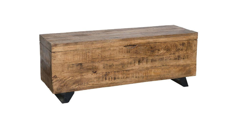 46 in. W Rectangular Brown Wooden Storage Trunk with Angled Metal Legs