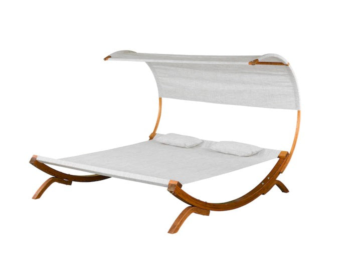 2-Person Medium Brown Wood Outdoor Swing Bed