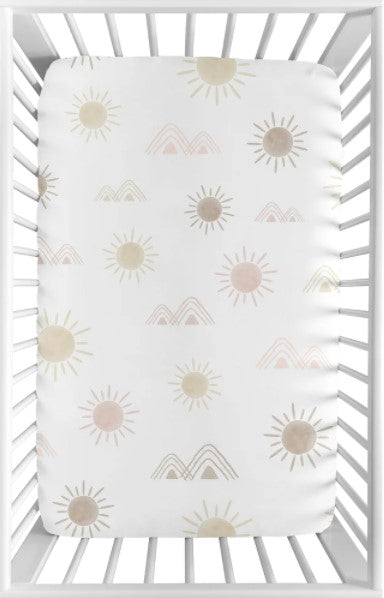 Boho Desert Sun Baby Girl Fitted Mini Portable Crib Sheet - Blush Pink Mauve Gold Taupe Bohemian Watercolor Mountains Southwest - Western/Baby Girl - Multi B74-DS365