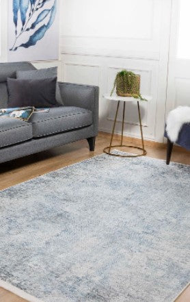 Bassi – abstract blue gray decorative rug, in cotton and polyester, with digital printing, 130x190 Cm