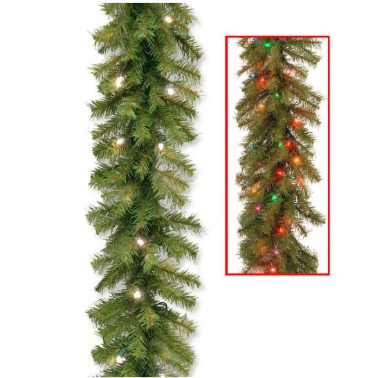9 ft. Norwood Fir Garland with Battery Operated Dual Color LED Lights