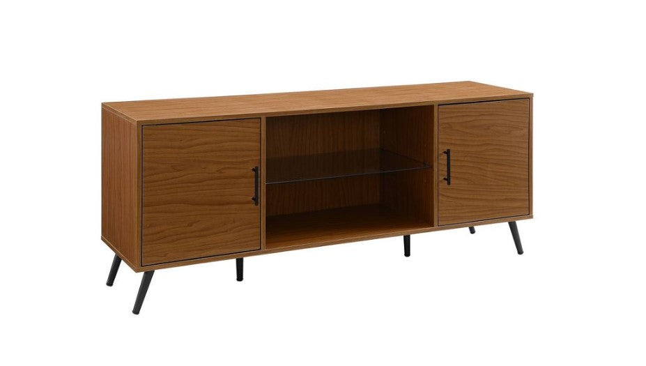 2 Door Mid-Century Modern Wood Storage TV Stand for TVs up to 65"