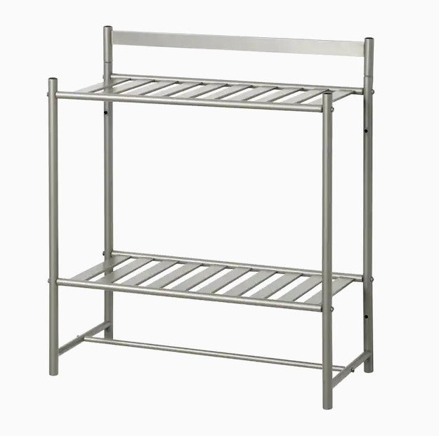 Zenna Home Slat Style Satin Nickel 2-Tier Metal Wall Mount Bathroom Shelf, 19.25'' x 22.5'' x 8.875''