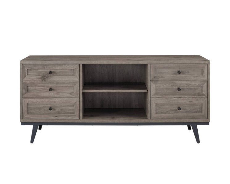 Katherine Modern Industrial Faux Drawer 2 Door TV Stand for TVs up to 65" Slate Gray