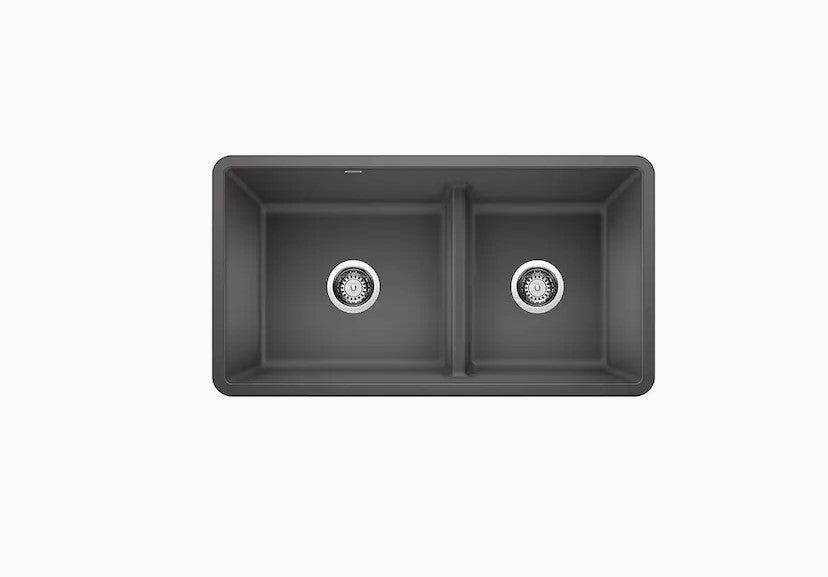 BLANCO Precis  Undermount 33-in x 18-in Cinder (Gray) Double Offset Bowl Kitchen Sink pc472