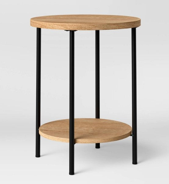 Wood and Metal Round End Table