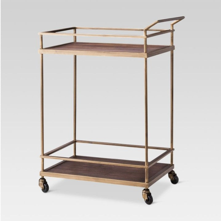 Wood & Gold Finish Bar Cart