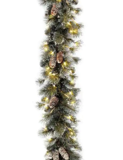 9 ft. Glitter Pine Garland with Clear Lights
