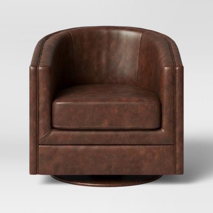 Berwick Barrel Swivel Chair Faux Leather Brown