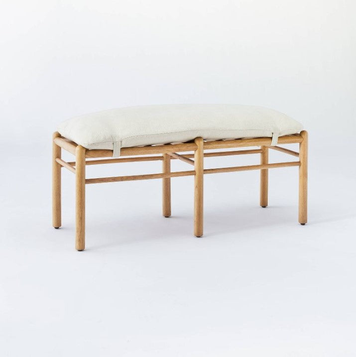 Emery Wood and Upholstered Bench with Straps Natural