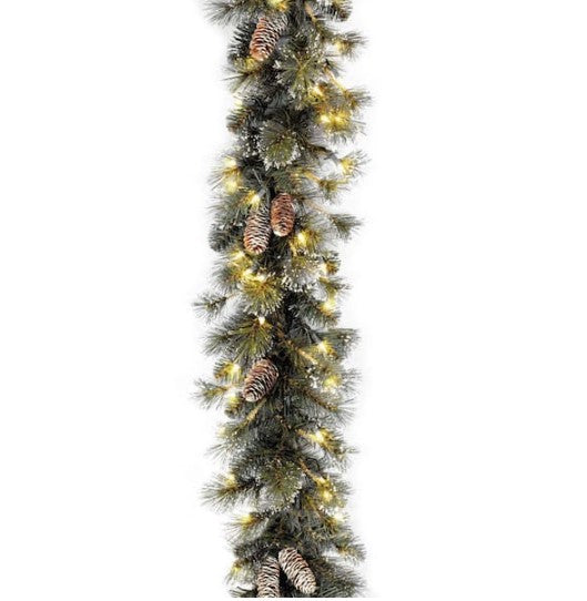 9 ft. Glitter Pine Garland with Clear Lights