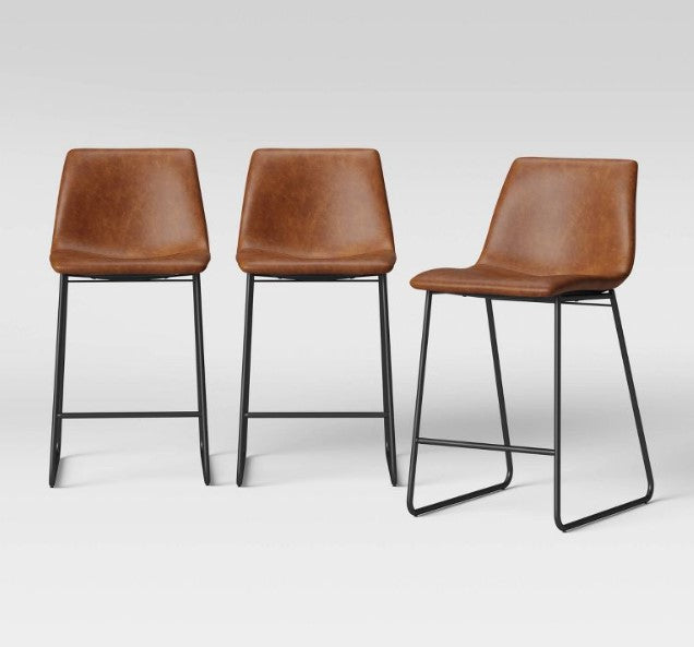 3pk Bowden Faux Leather and Metal Counter Height Barstool Caramel