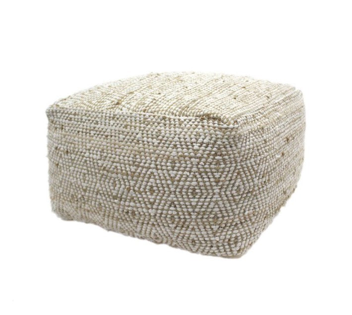 Abella Handcrafted Boho Large Fabric Rectangular Pouf Ivory/Beige