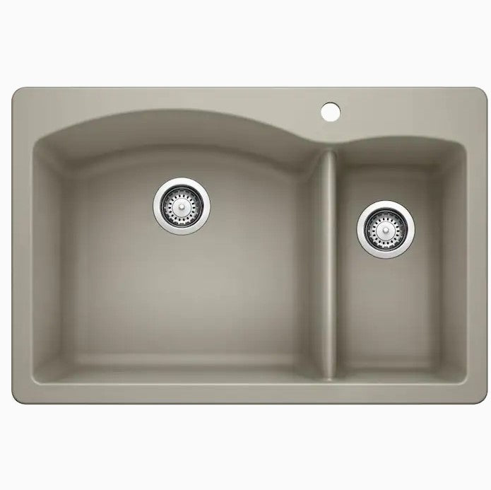 BLANCO Diamond  Dual-mount 33-in x 22-in Truffle (Brown) Double Offset Bowl 1-Hole Kitchen Sink pt529