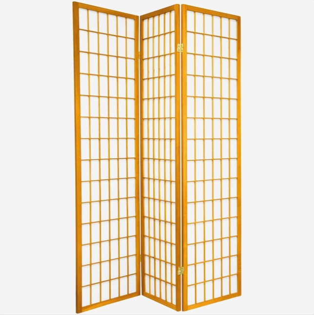 3-Panel Honey Wood Folding Shoji Style Room Divider