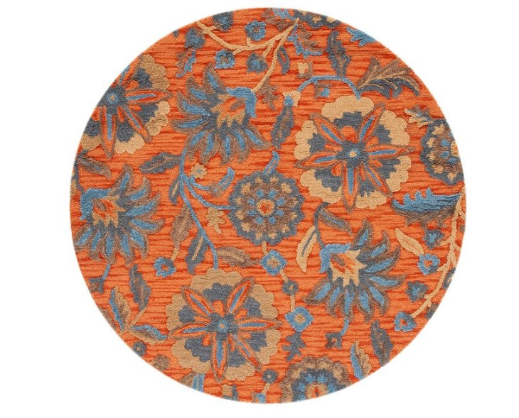 Blossom Maua 6 x 6 Wool Rust/Blue Round Indoor Floral/Botanical Bohemian/Eclectic Area Rug