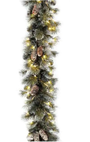 9 ft. Glitter Pine Garland with Clear Lights