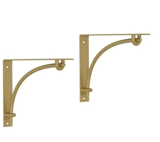 8 in. Brushed Brass Steel Modern Streamlined Decorative Shelf Bracket (4-Pack)