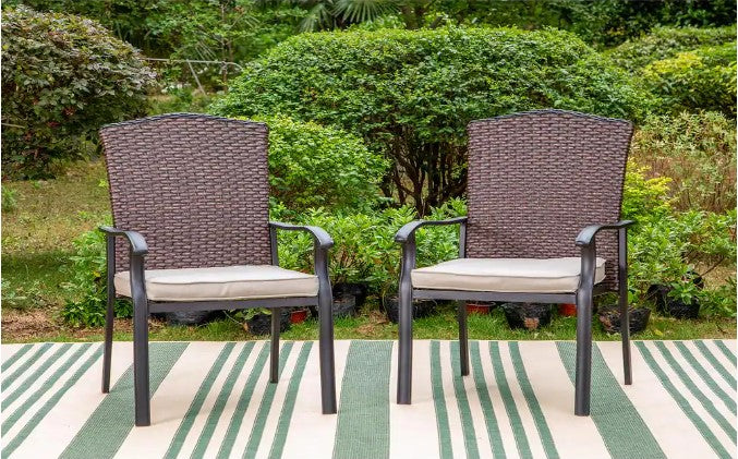 SET OF 2 Rattan Metal Patio Outdoor Dining Chair