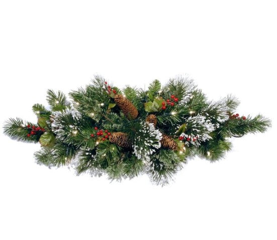 32 in. Wintry Pine Centerpiece with Battery Operated Warm White LED Lights