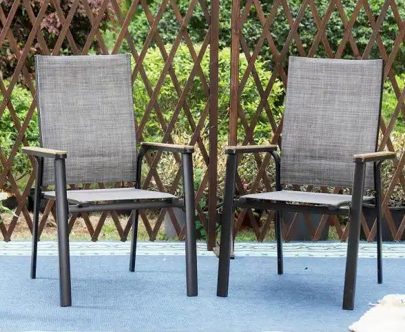 Black Stackable Lightweight Aluminum Patio Outdoor Dining Chair (2-Pack)