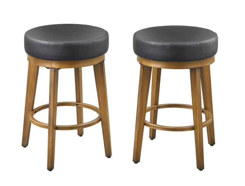 2Pc Linden Swivel Counter Height Barstools Black/Gold