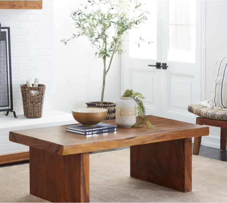 19 in. x 52 in. Brown Natural Wood Coffee Table