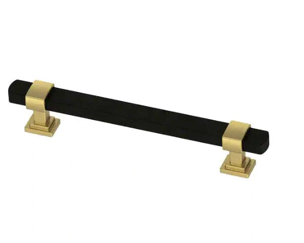 Wrapped Square 5-1/16 in. (128mm) Center-to-Center Brushed Brass and Matte Black Drawer Pull, (Set of 50)