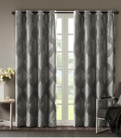 Bentley Ogee Knitted Jacquard Total Blackout Panel in Charcoal, 50×108"