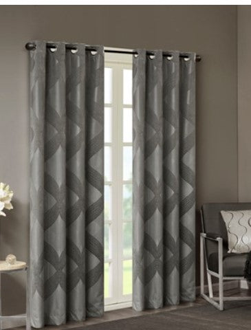 Bentley Ogee Knitted Jacquard Total Blackout Panel in Charcoal, 50×108"