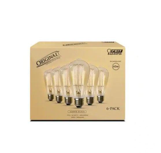 60-Watt ST19 Dimmable Cage Filament Amber Glass E26 Incandescent Vintage Edison Light Bulb, Warm White (6-Pack)