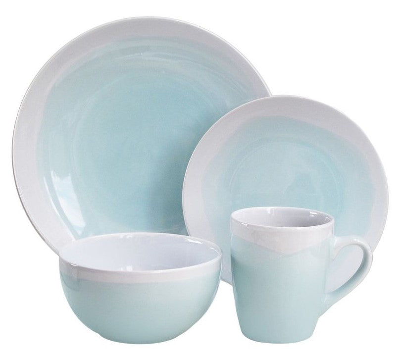 14pc Stoneware Two-Tone Dinnerware Set Mint/White