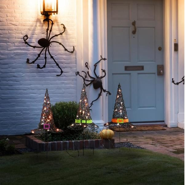 23 in. Pre-Lit Black Witch's Hat Garden Stakes with Battery Operation