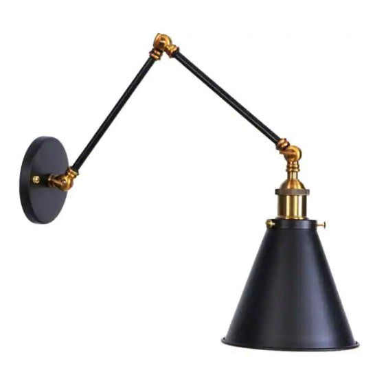 WS 1-Light 5.31 in. Brass and Black Matte Finish Wall Sconce Vintage Industrial with Swing Arm Adjustable